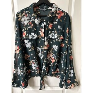 Adrianna Papell Women Button Front Tie Woven Floral  Multicolor Top Plus Size 3X
